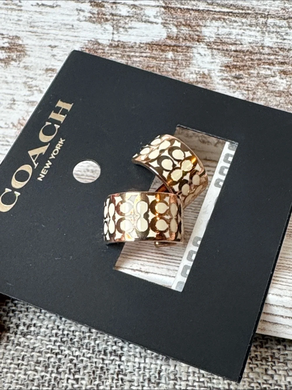Coach Rose Gold Signature C Hoop Earrings - Picture 4 of 5